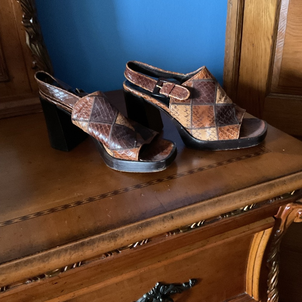 Patchwork Leather Platform Sandals - image 1